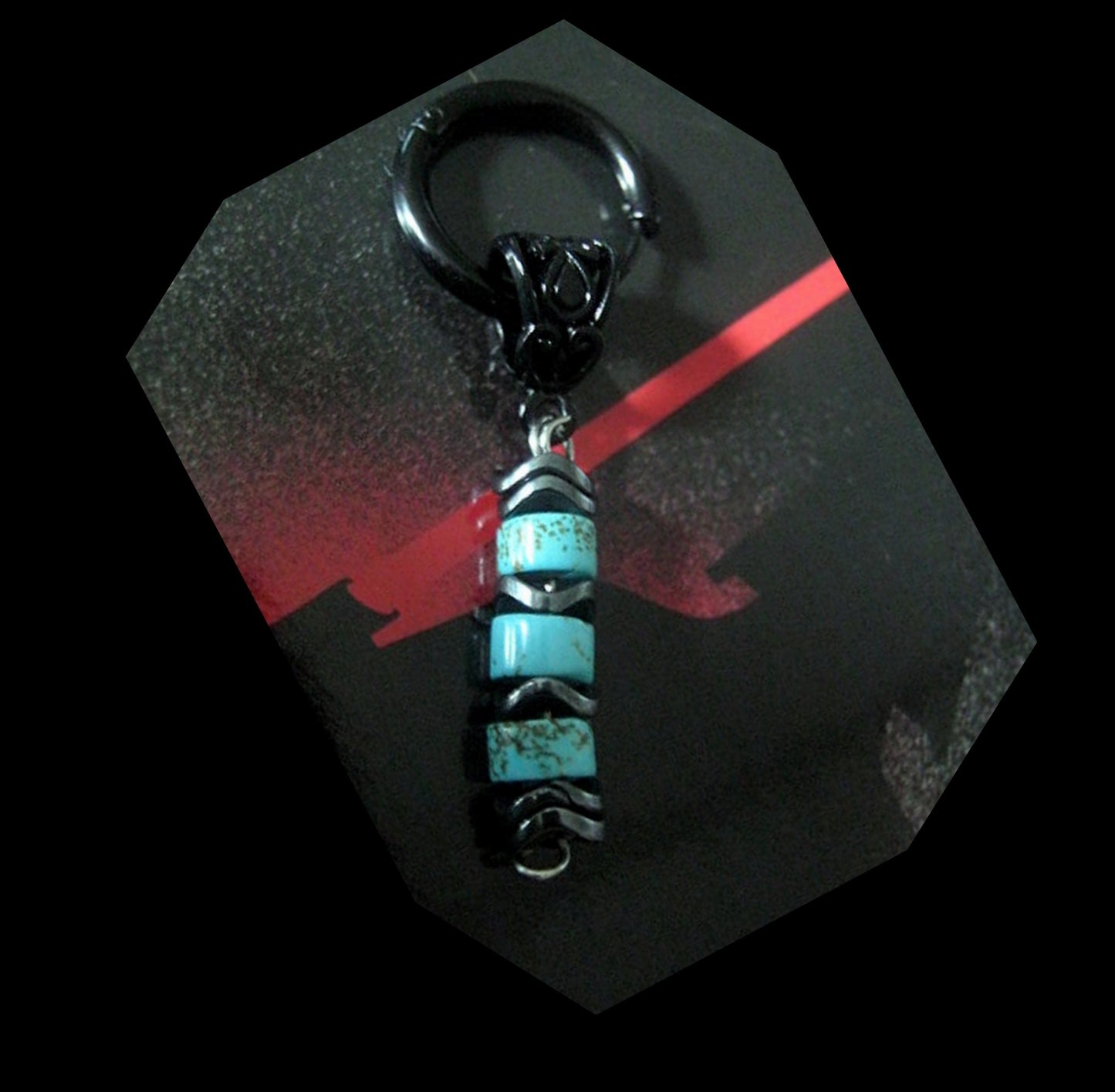 Men Earring African blue Turquoise & Hematite stone,Dangle Hoop/ clip on black, stone Handmade earring men gift
