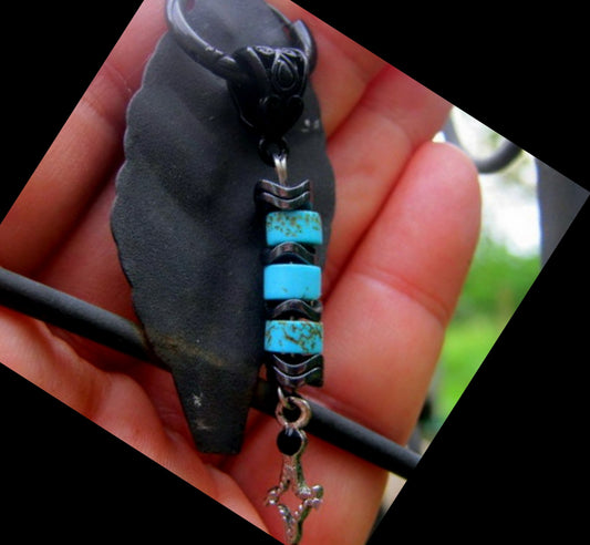 Men Earring African blue Turquoise & Hematite stone,silver star, Dangle Hoop/ clip on black, stone Handmade earring men gift