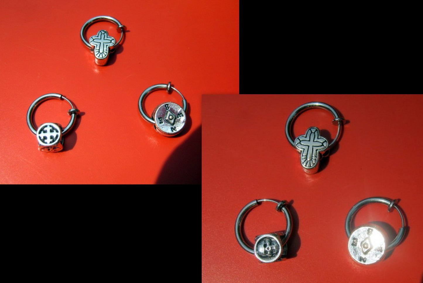 Men CROSS & SKULL punk Earring Hoop or Clip on non piercing earring, black chain, Dangle Handmade earring women men gift