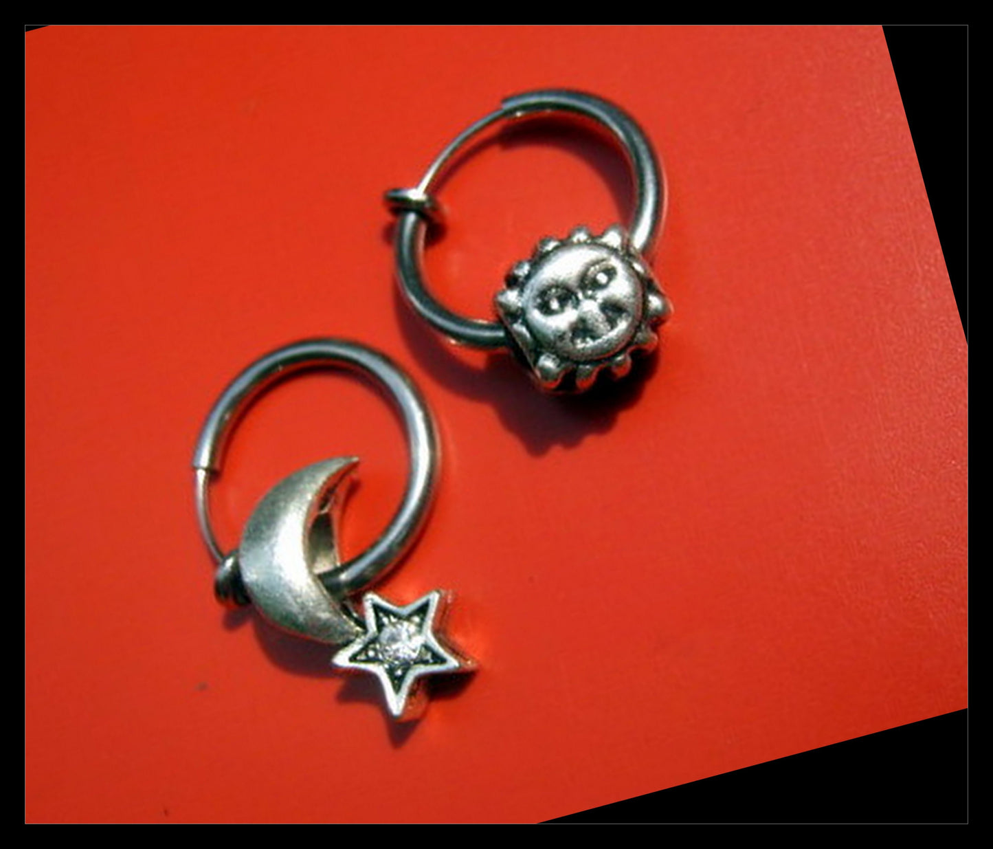 Men SUN & MOON Earring Hoop or Clip on non piercing earring, Dangle Handmade earring women WHICH men gift