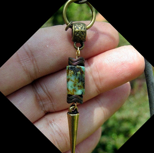 CAMELYS MAGIC 4 MEN - Men Earring African turquoise & Hematite stone black Spike Dangle Hoop/ clip on, Handmade earring men gift