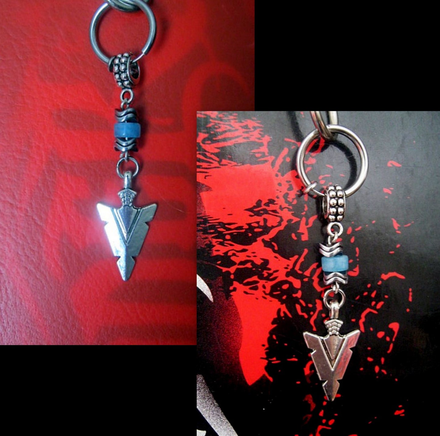 KYANITE stone & Hematite men Earring Hoop/ Clip on dangle unisex mono earring,Spike, Arrow, Sword, Handmade earring men gift