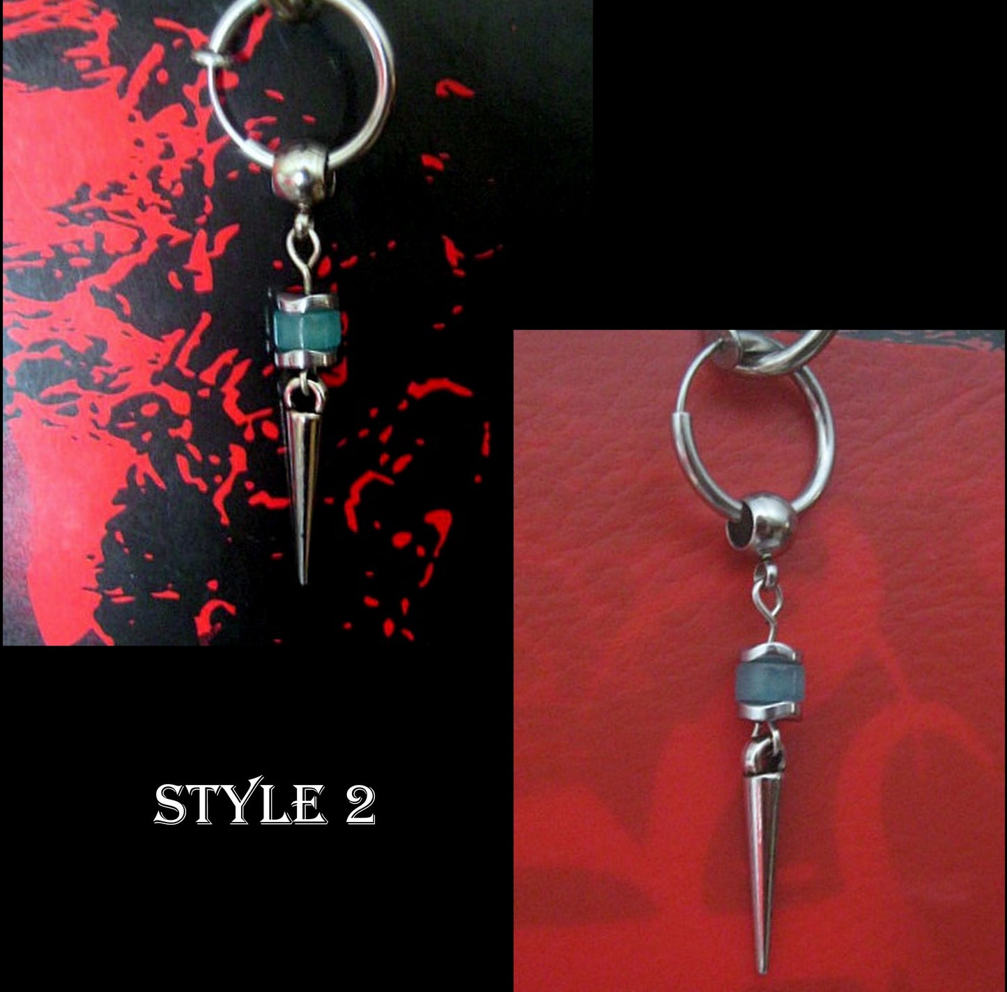 KYANITE stone & Hematite men Earring Hoop/ Clip on dangle unisex mono earring,Spike, Arrow, Sword, Handmade earring men gift