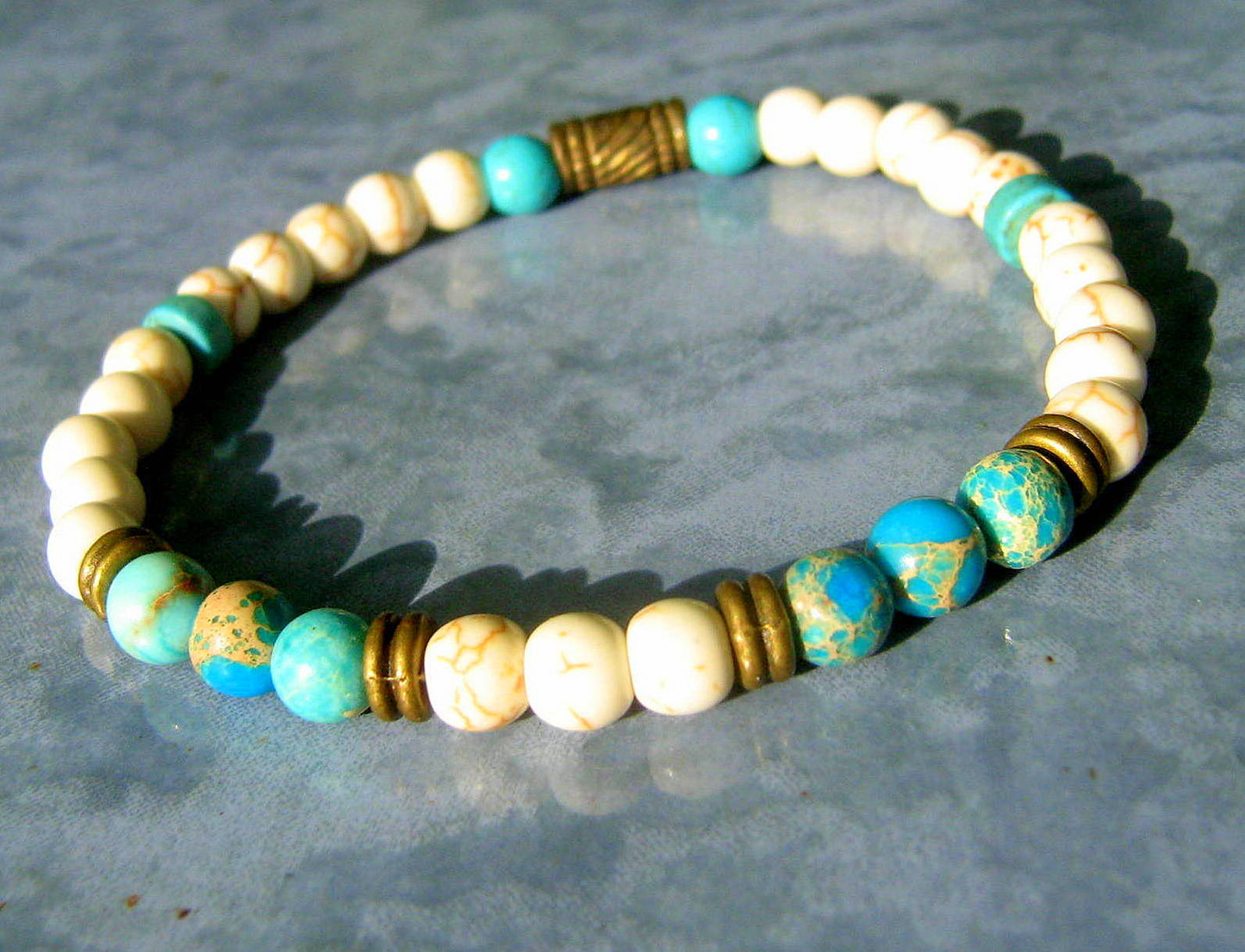 Men TURQUOISE Imperial JASPER Bracelet white Howlite, Healing stone, handmade bracelet men gift