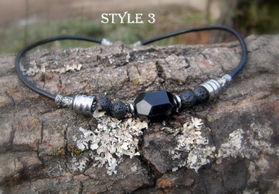 TOURMALINE Citrine Tiger Eye Rutilated quartz Lava stone men Necklace EMF Protection, healing crystal, black leather handmade necklace Men /couple Gift