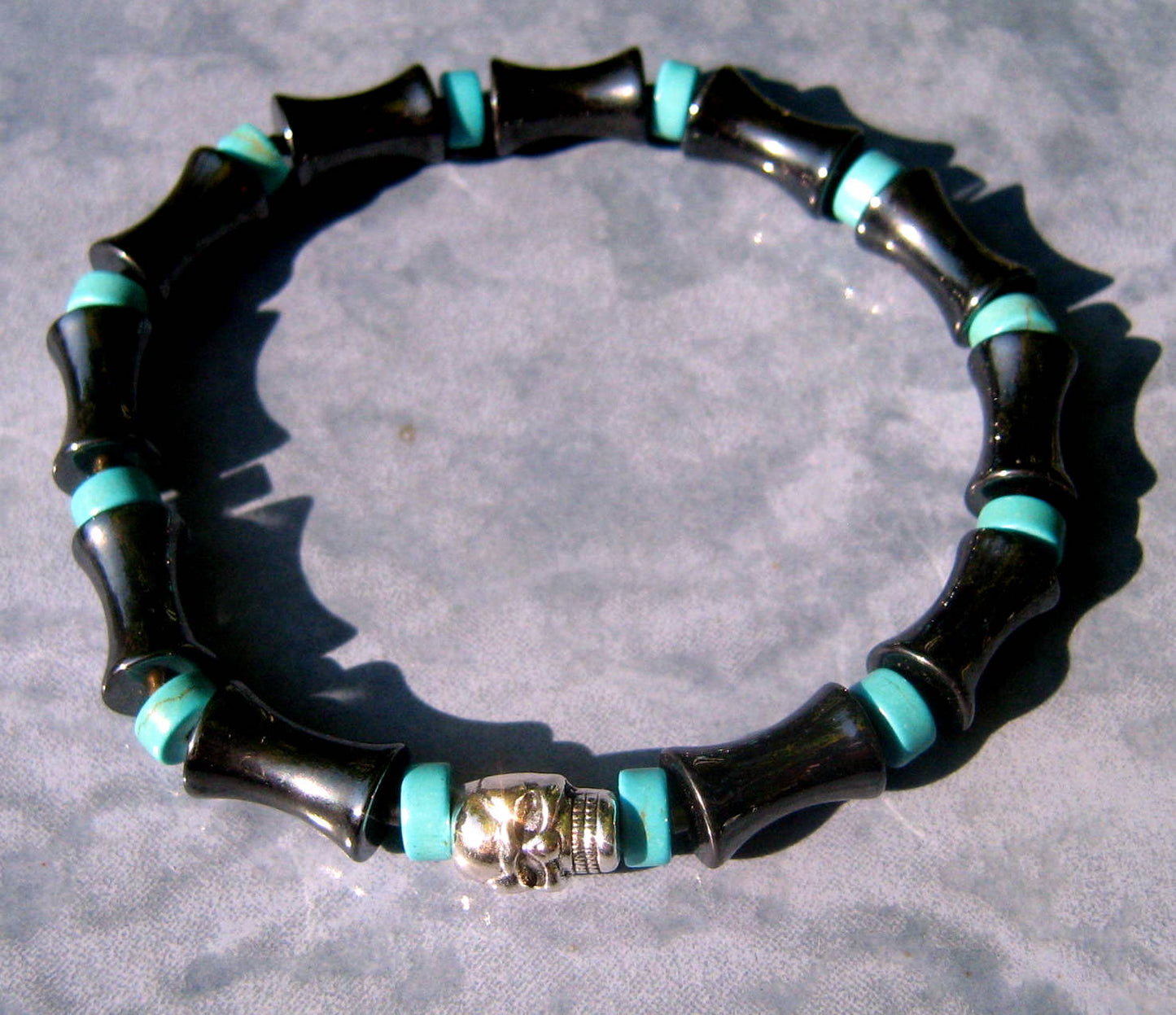 Men Black Hematite Onyx Turquoise stone Bracelet skull, Healing stone, handmade bracelet men gift