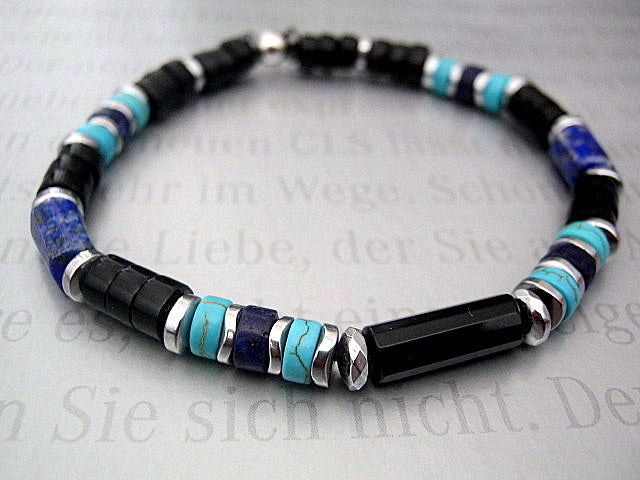 Men Bracelet LAPIS LAZULI Turquoise Tourmaline coco wood Protection stone, handmade bracelet men gift