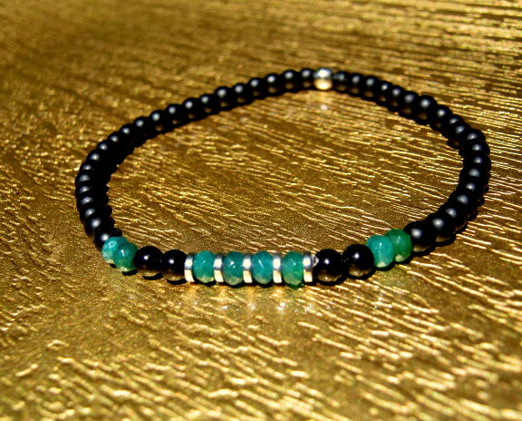 Men tiny PERIDOT Onyx Tourmaline Spinel Black Diamond Emerald bracelet, protection precious stone handmade slim bracelet men gift