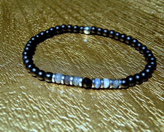 Men tiny TURQUOISE, LABRADORITE Moonstone & Sunstone Onyx Tourmaline Spinel Black Diamond bracelet, protection precious which stone handmade slim bracelet men gift