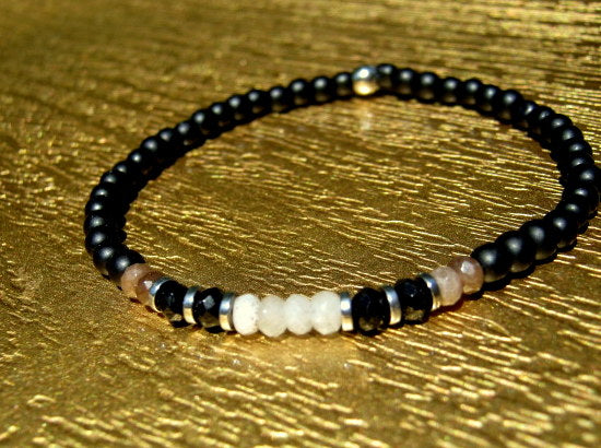 Men tiny LABRADORITE Moonstone & Sunstone Onyx Tourmaline Spinel Black Diamond Turquoise bracelet, protection precious which stone handmade slim bracelet men gift