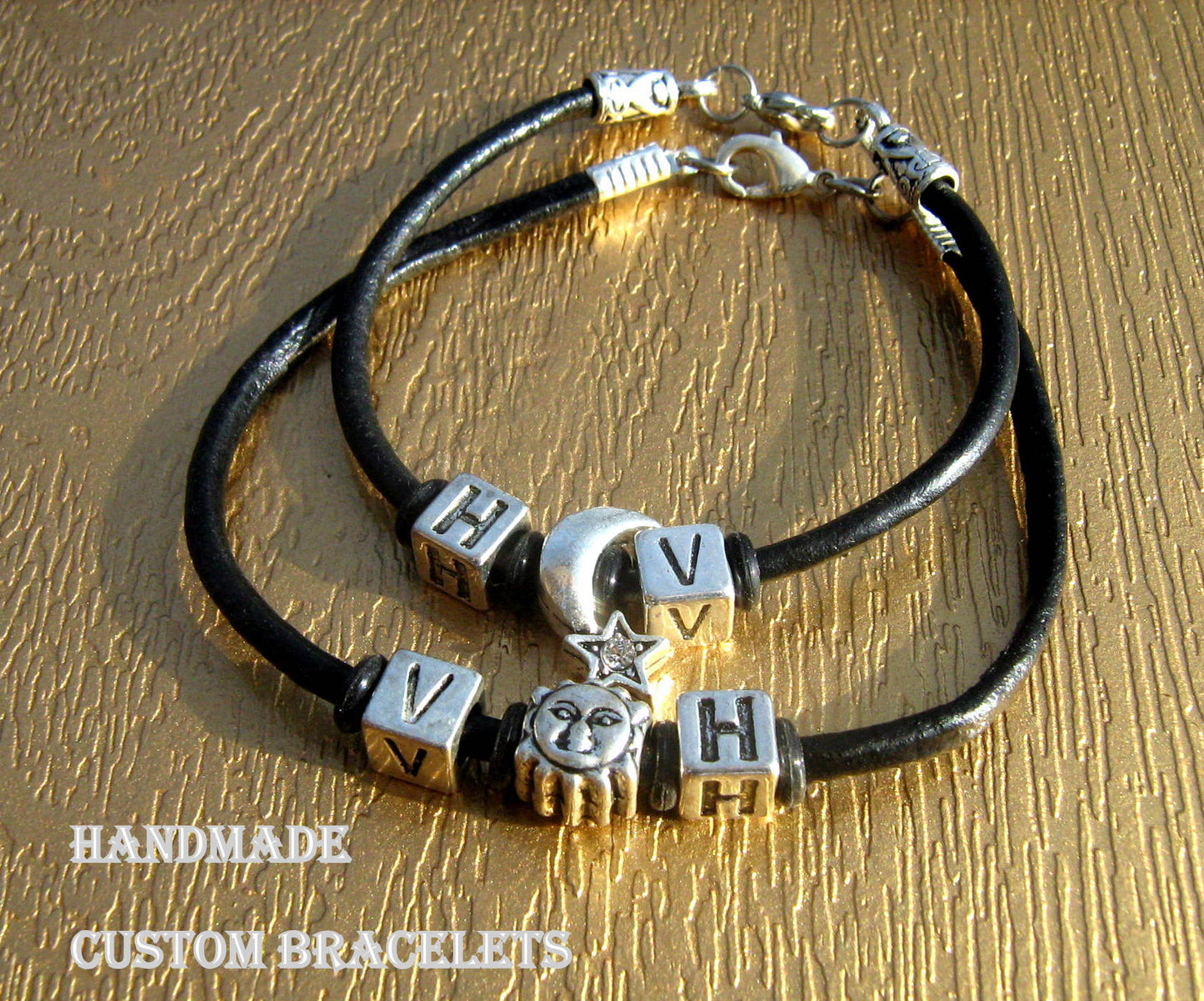 Custom Bracelets couple Sun and Moon, leather /cord long distance bracelet, Stack Handmade bracelet WITCH,couple gift