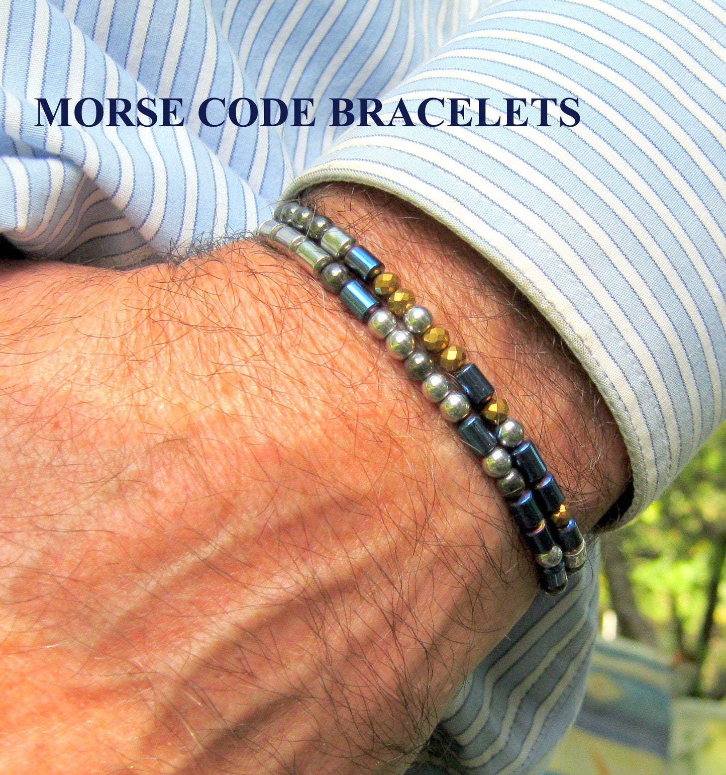 Custom MORSE CODE men/women hematite white Coral Bracelet, I love you Secret Message, Healing protection gemstone Men handmade slim bracelet Men gift