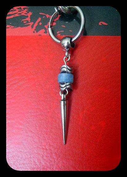 KYANITE stone & Hematite men Earring Hoop/ Clip on dangle unisex mono earring,Spike, Arrow, Sword, Handmade earring men gift