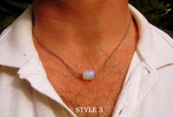 CAMELYS MAGIC 4 MEN - OPAL stone men pendant long Necklace EMF Protection, healing crystal, black chain stainless steel handmade necklace Men Gift