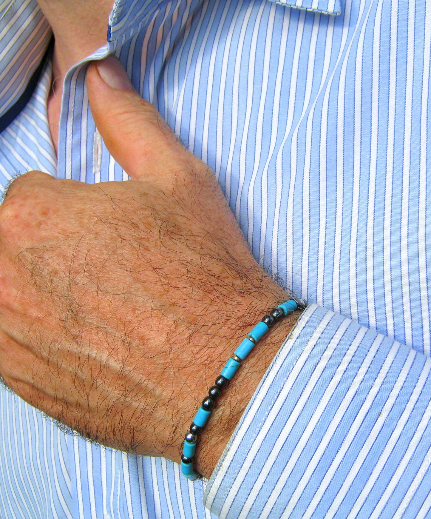 Custom CODE MORSE men/women Bracelet, Hematite & Turquoise, I love you Secret Message, Healing protection stone Men handmade slim bracelet Men gift