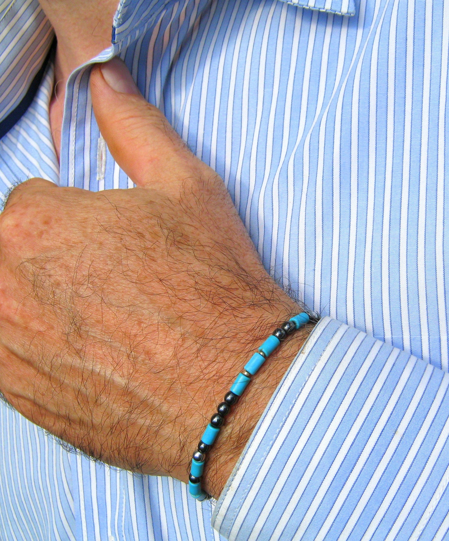 Custom CODE MORSE men/women Bracelet, Hematite & Turquoise, I love you Secret Message, Healing protection stone Men handmade slim bracelet Men gift