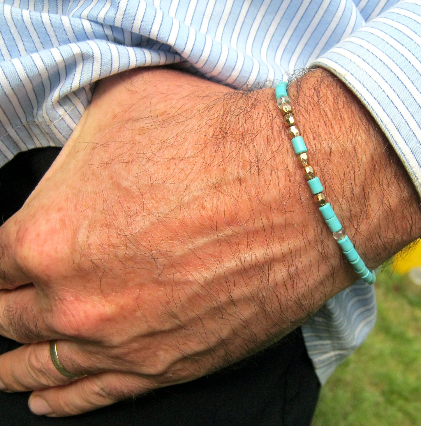 Custom CODE MORSE men/women Bracelet, Hematite & Turquoise, I love you Secret Message, Healing protection stone Men handmade slim bracelet Men gift