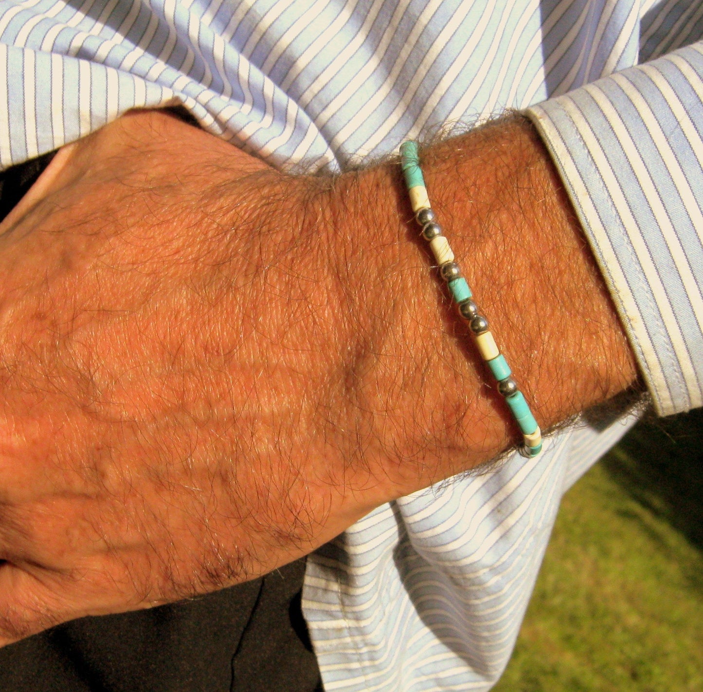 Custom CODE MORSE men/women Bracelet, Hematite & Turquoise, I love you Secret Message, Healing protection stone Men handmade slim bracelet Men gift