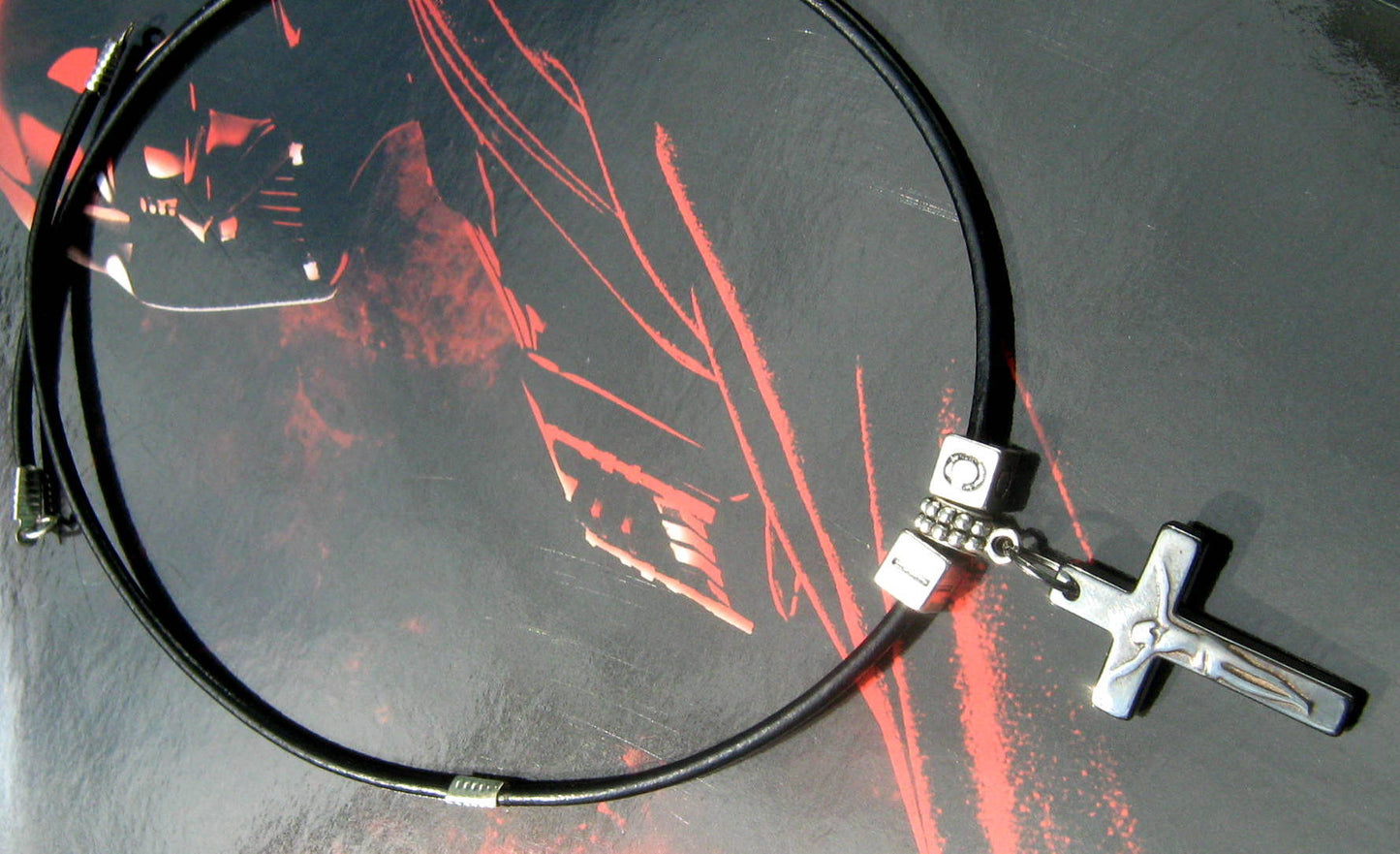 Men Hematite CROSS Pendant custom Necklace Leather. Religious protection CROSS pendant, handmade necklace Men Gift