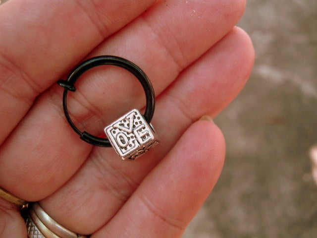 Men silver charm LOVE custom cord /Leather Bracelet, Stack slim protection Handmade bracelet men gift