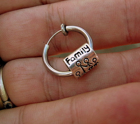 Men "Family of 4" Earring Hoop or Clip on non piercing earring, black chain, Dangle Handmade earring women men gift