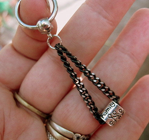 Men "Family of 4" Earring Hoop or Clip on non piercing earring, black chain, Dangle Handmade earring women men gift