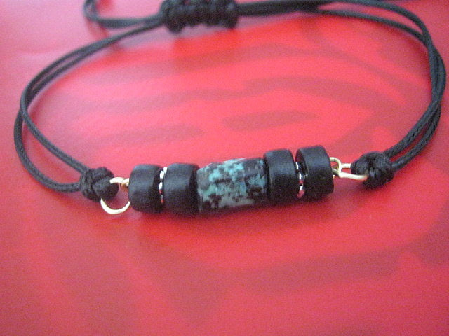 Green African TURQUOISE Coco wood men bracelet Cord slice knot slim set surfer bracelet, protection stone Men/ couple gift,Handmade bracelet