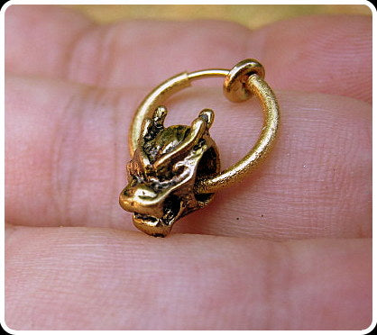 Men gold DRAGON Earring Hoop or Clip on non piercing earring, black chain, Dangle Handmade earring women men gift