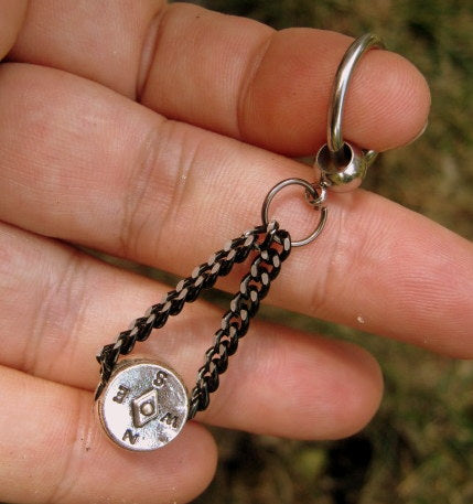 Men COMPASS Earring Hoop or Clip on non piercing earring, black chain, Dangle Handmade earring women men gift