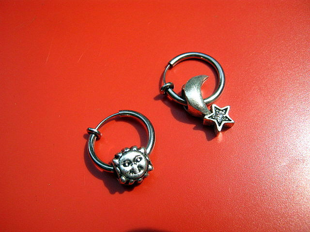 Men SUN & MOON Earring Hoop or Clip on non piercing earring, Dangle Handmade earring women WHICH men gift
