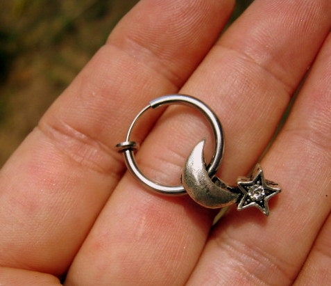 Men SUN & MOON Earring Hoop or Clip on non piercing earring, Dangle Handmade earring women WHICH men gift