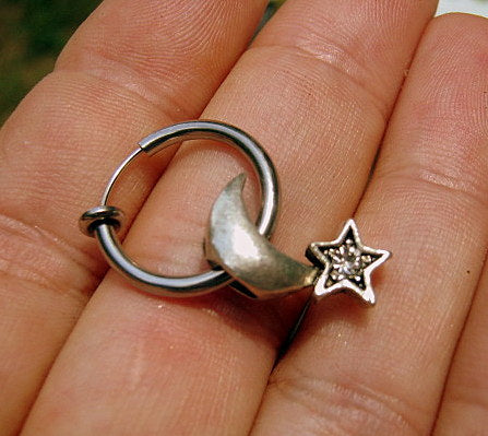 Men SUN & MOON Earring Hoop or Clip on non piercing earring, Dangle Handmade earring women WHICH men gift