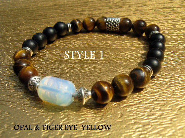 CAMELYS MAGIC 4 MEN - Men stone OPAL Bracelet red TIGER EYE Onyx Tourmaline Hematite Moonstone, Handmade bracelet men gift