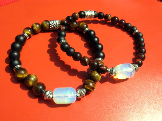 CAMELYS MAGIC 4 MEN - Men stone OPAL Bracelet red TIGER EYE Onyx Tourmaline Hematite Moonstone, Handmade bracelet men gift