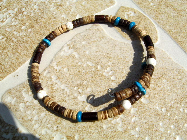 Men TURQUOISE Coconut Wood heishi Bracelet & Anklet. Surfer Beach Bracelets. Foot band boho bracelets, handmade bracelet men gift