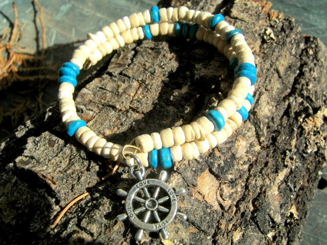 Men TURQUOISE Coconut Wood heishi Bracelet & Anklet. Surfer Beach Bracelets. Foot band boho bracelets, handmade bracelet men gift