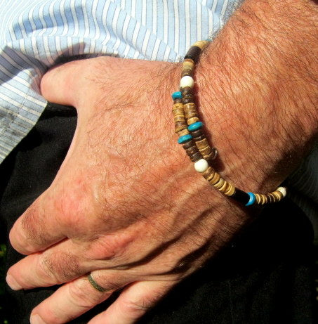 Men TURQUOISE Coconut Wood heishi Bracelet & Anklet. Surfer Beach Bracelets. Foot band boho bracelets, handmade bracelet men gift
