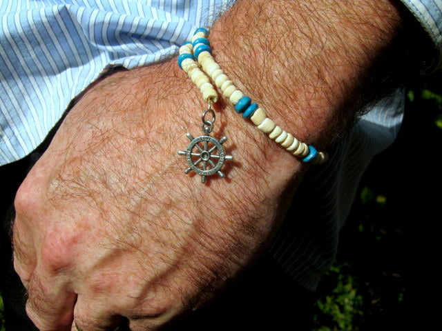 Men TURQUOISE Coconut Wood heishi Bracelet & Anklet. Surfer Beach Bracelets. Foot band boho bracelets, handmade bracelet men gift