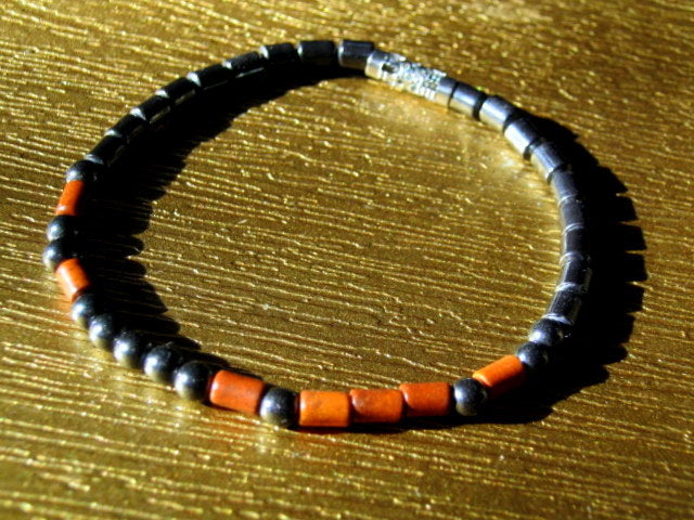 Custom MORSE CODE men/women Bracelet, Hematite & Coral, I love you Secret Message, Healing protection stone Men handmade slim bracelet Men gift