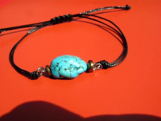 Men TURQUOISE, Obsidian raw stone, Sandalwood Hematite bracelet thin Cord slice knot Bracelet, Healing crystal, Stack slim set surfer Handmade bracelet men gift