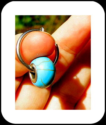 Men Earring TURQUOISE, donut, Dangle Hoop/ clip on black, Handmade earring men women gift