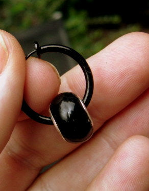 Men Earring ONYX, donut, Dangle Hoop/ clip on black, Handmade earring men women gift