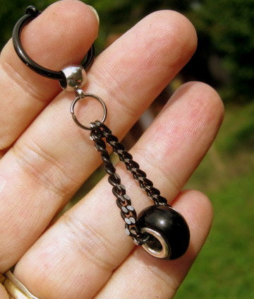 Men Earring ONYX, donut, Dangle Hoop/ clip on black, Handmade earring men women gift