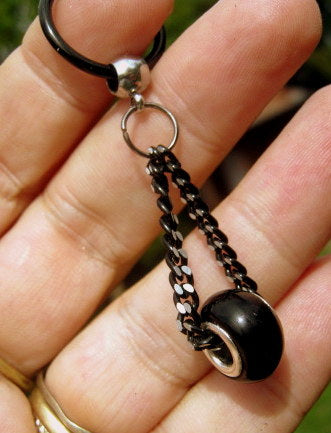 Men Earring ONYX, donut, Dangle Hoop/ clip on black, Handmade earring men women gift