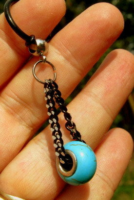 Men Earring TURQUOISE, donut, Dangle Hoop/ clip on black, Handmade earring men women gift