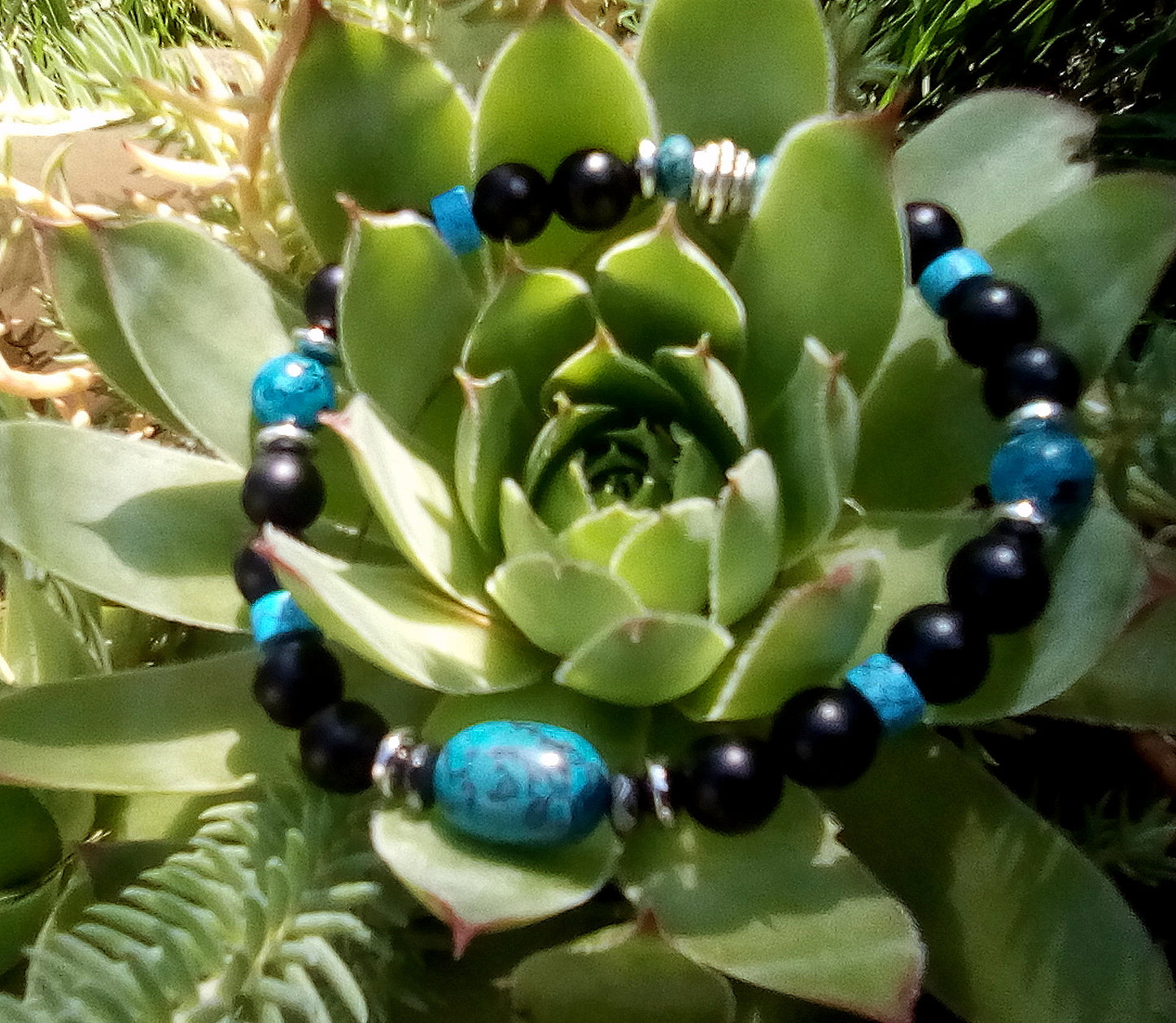 Men Turquoise IMPERIAL JASPER stone Bracelet Black Onyx, Hematite Healing stone, handmade bracelet men gift