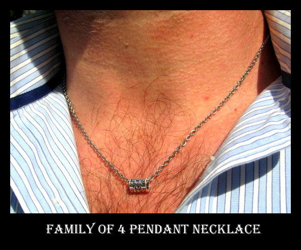 Men FAMILY of 4 pendant Necklace, chain stainless steel handmade necklace Men women Gift