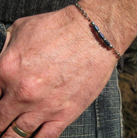 Custom CODE MORSE men/women Bracelet blue Hematite & Stainless steel chain, I love you Secret Message, Healing protection stone Men handmade slim bracelet Men gift
