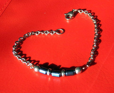 Custom CODE MORSE men/women Bracelet blue Hematite & Stainless steel chain, I love you Secret Message, Healing protection stone Men handmade slim bracelet Men gift