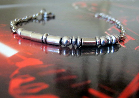 Custom CODE MORSE men/women Bracelet blue Hematite & Stainless steel chain, I love you Secret Message, Healing protection stone Men handmade slim bracelet Men gift